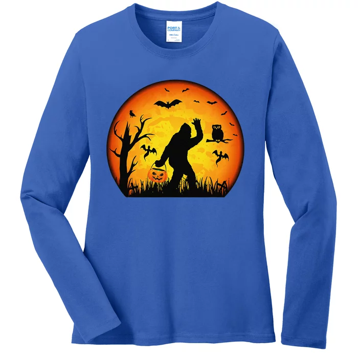 Funny Halloween Bigfoot Halloween Costume Bigfoot Pumpkin Ladies Long Sleeve Shirt