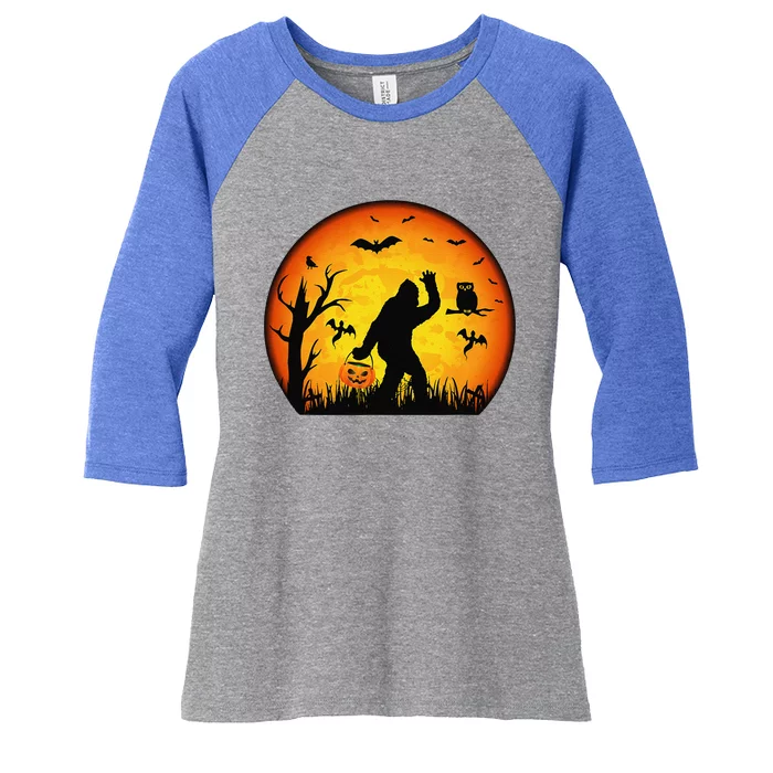 Funny Halloween Bigfoot Halloween Costume Bigfoot Pumpkin Women's Tri-Blend 3/4-Sleeve Raglan Shirt