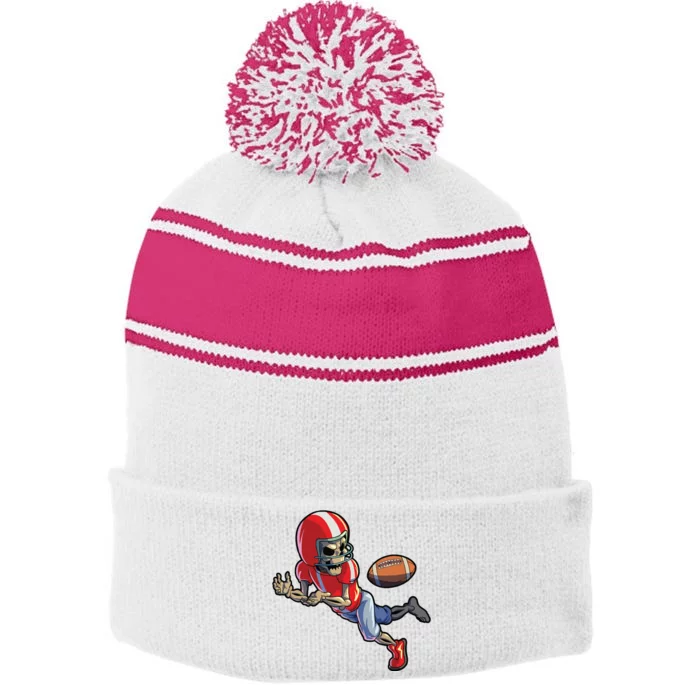 Football Halloween Boy Skeleton Halloween Stripe Pom Pom Beanie