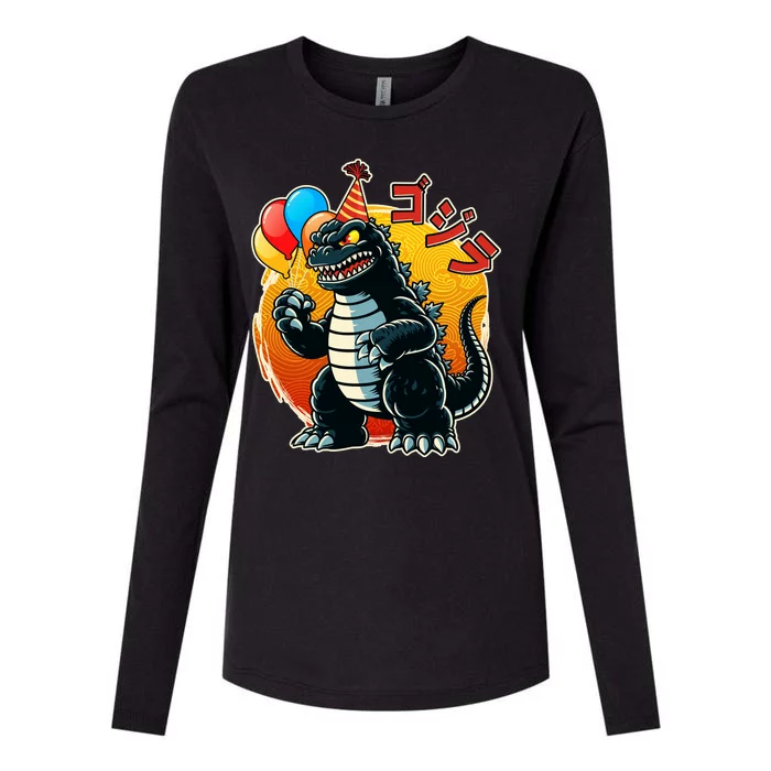 Funny Happy Birthday Japanese Kaiju Monster Womens Cotton Relaxed Long Sleeve T-Shirt