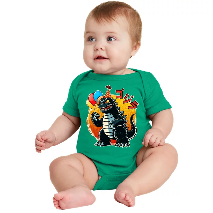 Funny Happy Birthday Japanese Kaiju Monster Baby Bodysuit