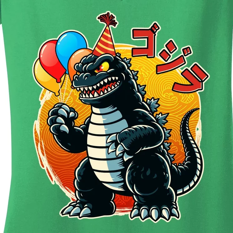 Funny Happy Birthday Japanese Kaiju Monster Women's V-Neck T-Shirt