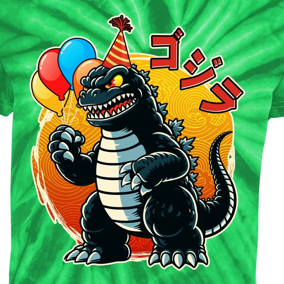 Funny Happy Birthday Japanese Kaiju Monster Kids Tie-Dye T-Shirt