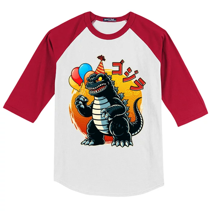 Funny Happy Birthday Japanese Kaiju Monster Kids Colorblock Raglan Jersey