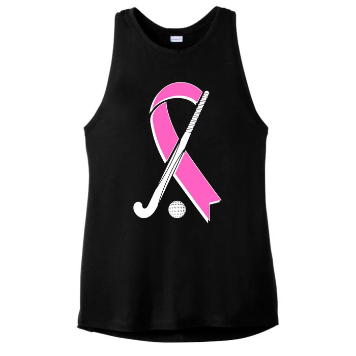 Field Hockey Breast Cancer Awareness Ribbon Ladies Tri-Blend Wicking Tank