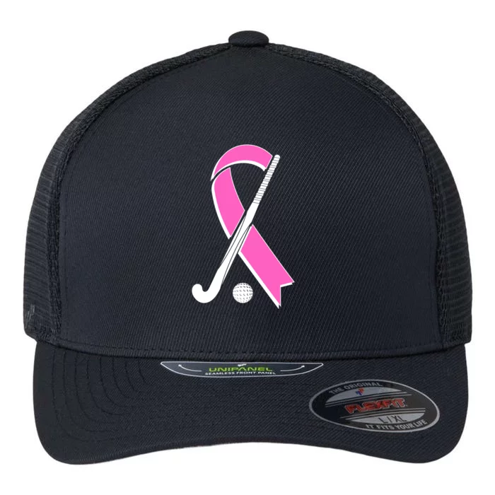 Field Hockey Breast Cancer Awareness Ribbon Flexfit Unipanel Trucker Cap