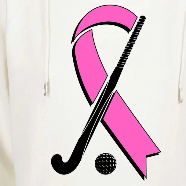 Field Hockey Breast Cancer Awareness Ribbon Womens Funnel Neck Pullover Hood