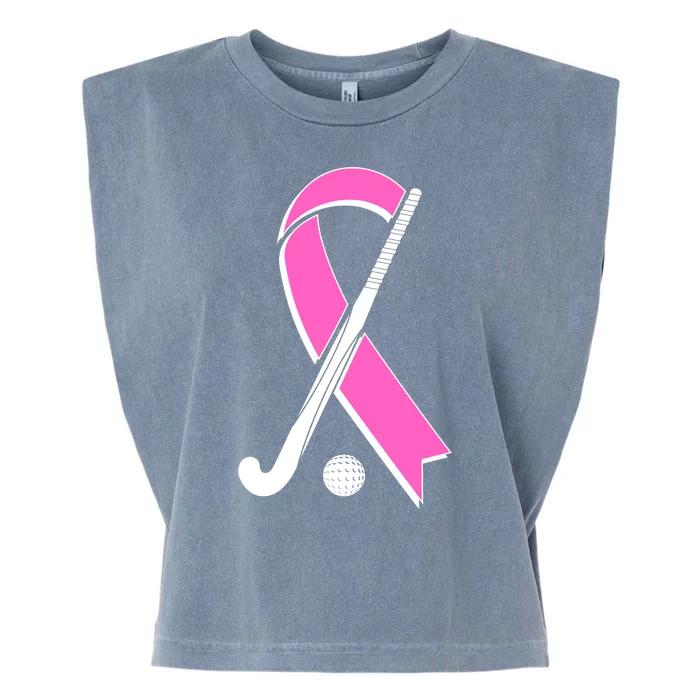 Field Hockey Breast Cancer Awareness Ribbon Garment-Dyed Women's Muscle Tee