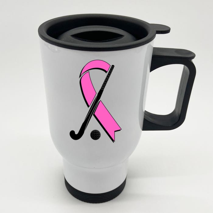 Field Hockey Breast Cancer Awareness Ribbon Front & Back Stainless Steel Travel Mug