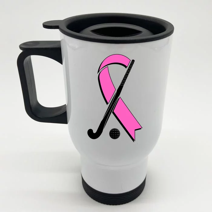 Field Hockey Breast Cancer Awareness Ribbon Front & Back Stainless Steel Travel Mug