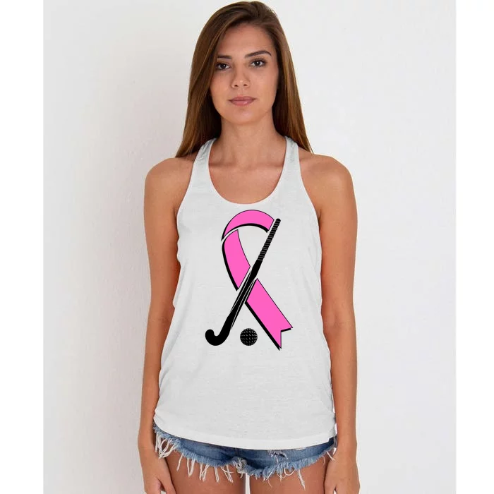 Field Hockey Breast Cancer Awareness Ribbon Women's Knotted Racerback Tank