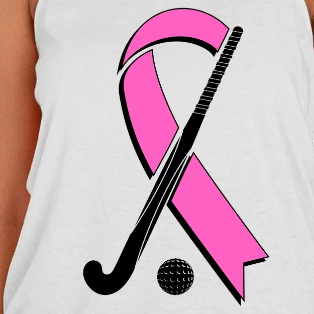 Field Hockey Breast Cancer Awareness Ribbon Women's Knotted Racerback Tank