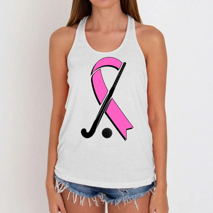 Field Hockey Breast Cancer Awareness Ribbon Women's Knotted Racerback Tank