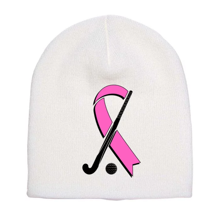 Field Hockey Breast Cancer Awareness Ribbon Short Acrylic Beanie