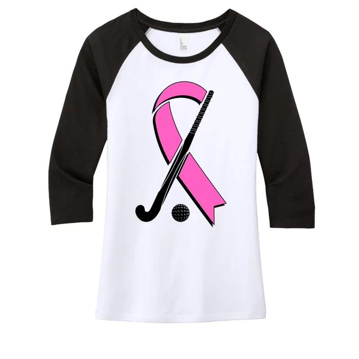 Field Hockey Breast Cancer Awareness Ribbon Women's Tri-Blend 3/4-Sleeve Raglan Shirt