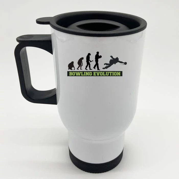 Funny Human Bowling Evolution Pin Ball Bowler Player Front & Back Stainless Steel Travel Mug