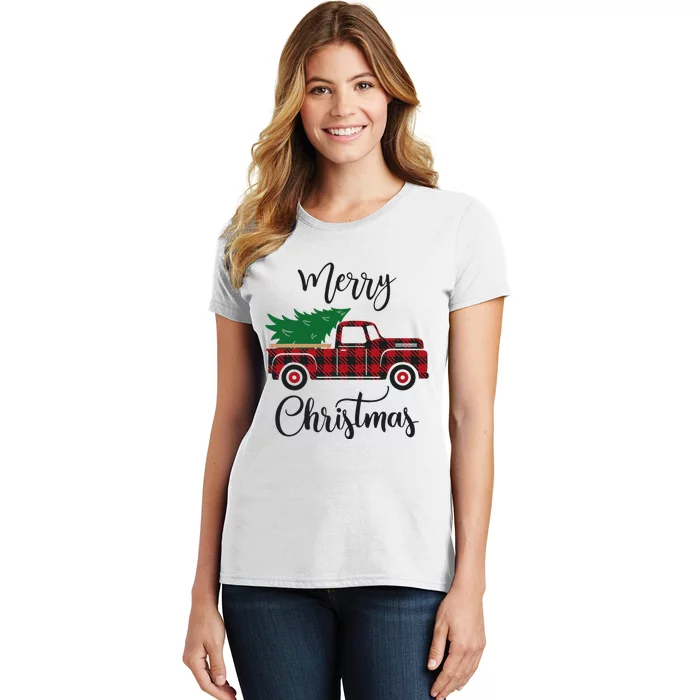 Festive Holiday Buffalo Plaid Christmas Tree Decoration Women's T-Shirt