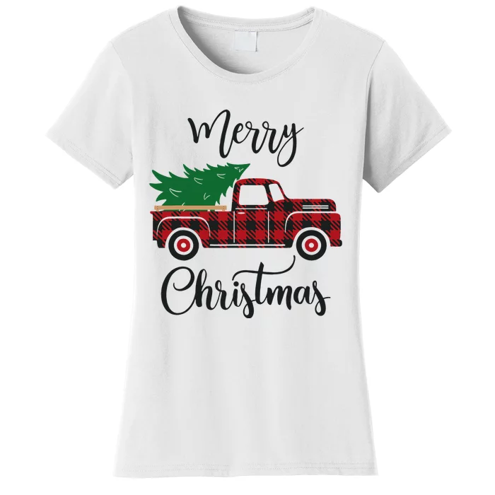 Festive Holiday Buffalo Plaid Christmas Tree Decoration Women's T-Shirt