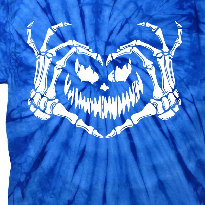 Funny Halloween Bones Costume Skeleton Hand Heart Sign Cool Gift Tie-Dye T-Shirt