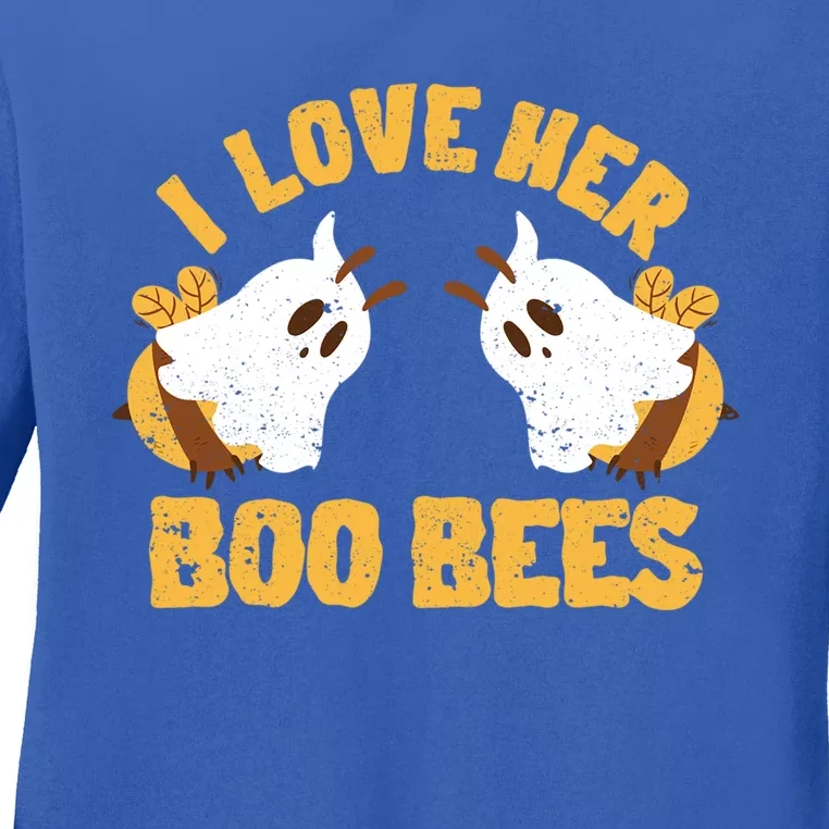 Funny Halloween Boobs Ghost Bee Spooky I Love Her Boo Bees Gift Ladies Long Sleeve Shirt