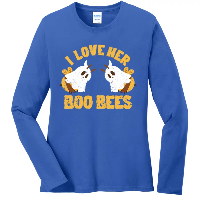 Funny Halloween Boobs Ghost Bee Spooky I Love Her Boo Bees Gift Ladies Long Sleeve Shirt