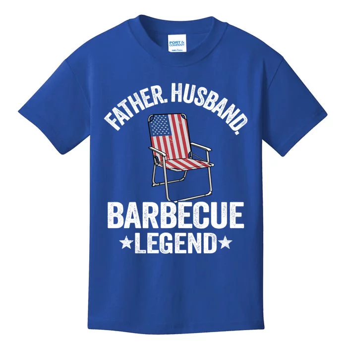 Father Husband Barbecue Legend Grillfather American Flag Bbq Meaningful Gift Kids T-Shirt