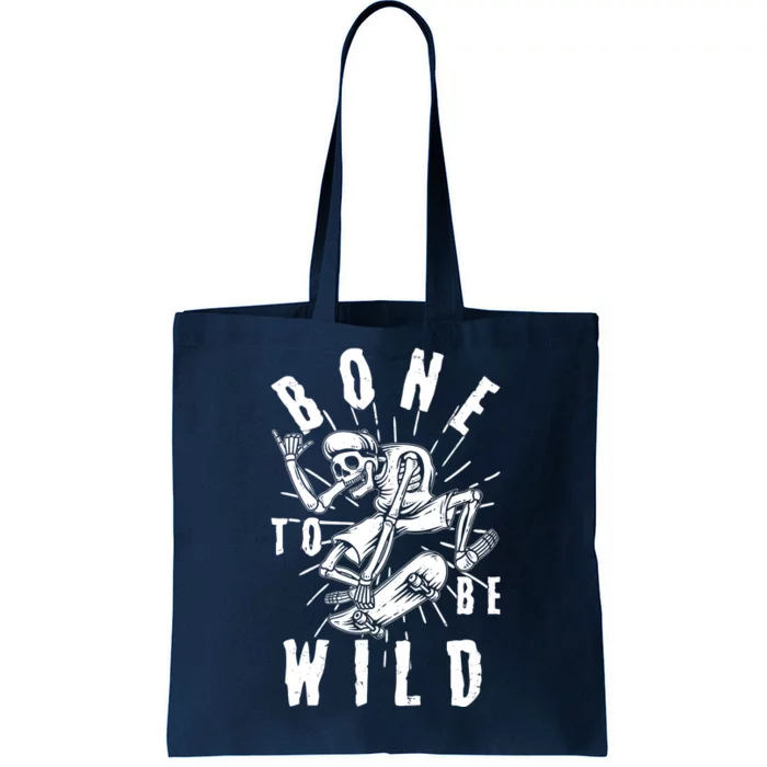 Funny Halloween Bone To Be Wild Skateboarding Skeleton Tote Bag