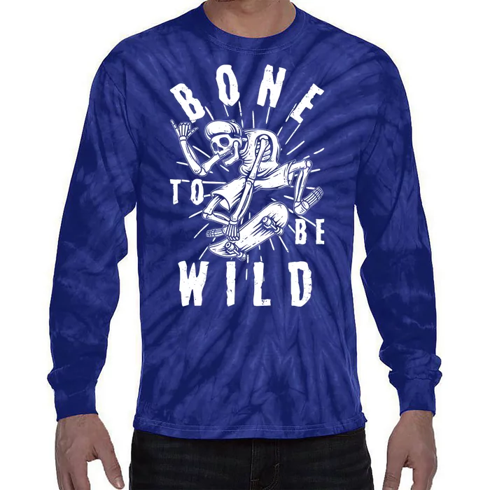 Funny Halloween Bone To Be Wild Skateboarding Skeleton Tie-Dye Long Sleeve Shirt