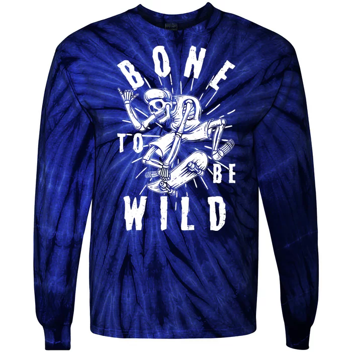 Funny Halloween Bone To Be Wild Skateboarding Skeleton Tie-Dye Long Sleeve Shirt