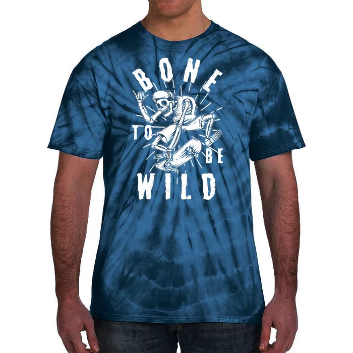 Funny Halloween Bone To Be Wild Skateboarding Skeleton Tie-Dye T-Shirt