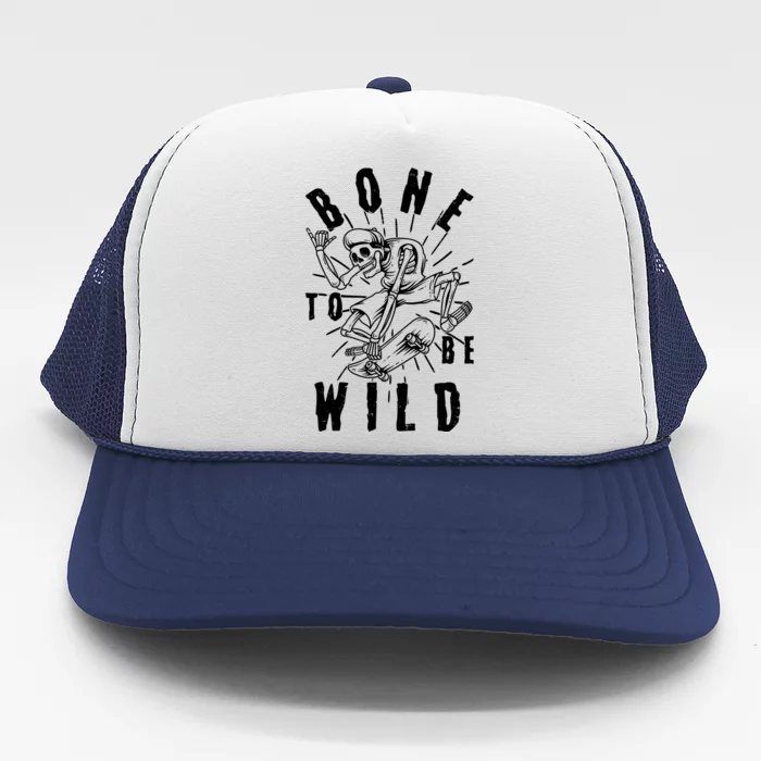 Funny Halloween Bone To Be Wild Skateboarding Skeleton Trucker Hat