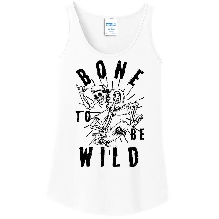 Funny Halloween Bone To Be Wild Skateboarding Skeleton Ladies Essential Tank