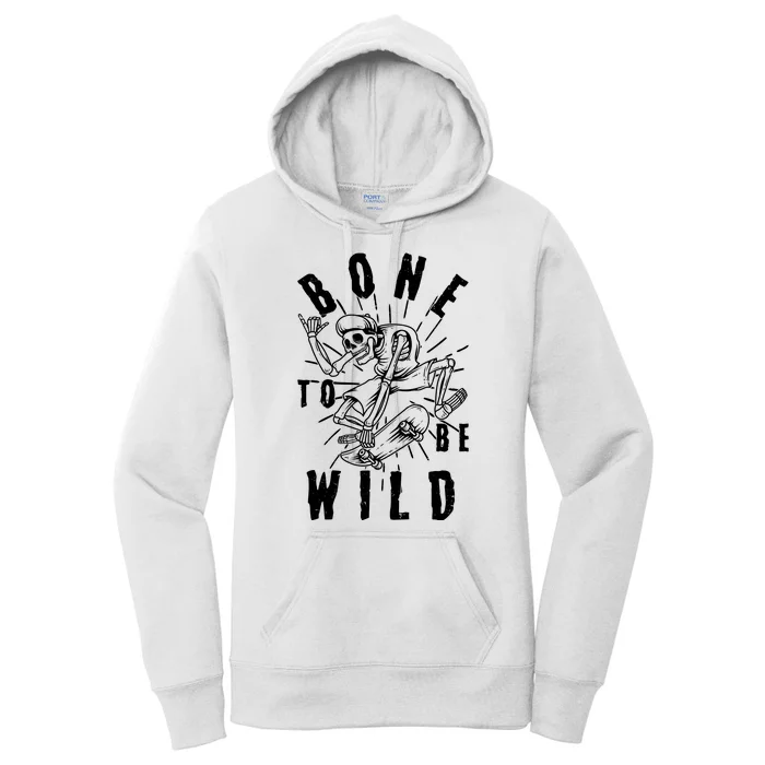 Funny Halloween Bone To Be Wild Skateboarding Skeleton Women's Pullover Hoodie