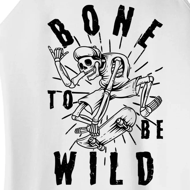 Funny Halloween Bone To Be Wild Skateboarding Skeleton Women’s Perfect Tri Rocker Tank