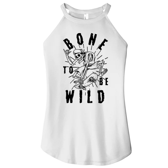 Funny Halloween Bone To Be Wild Skateboarding Skeleton Women’s Perfect Tri Rocker Tank