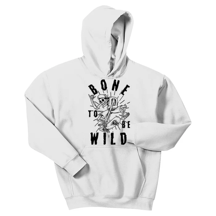 Funny Halloween Bone To Be Wild Skateboarding Skeleton Kids Hoodie