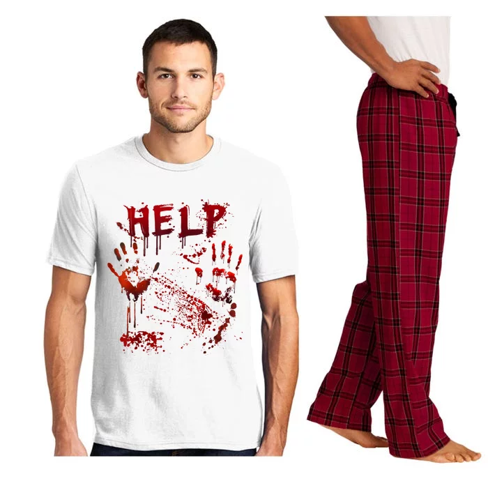 Funny Help Bloody Handprint Halloween Costume Matching Pajama Set