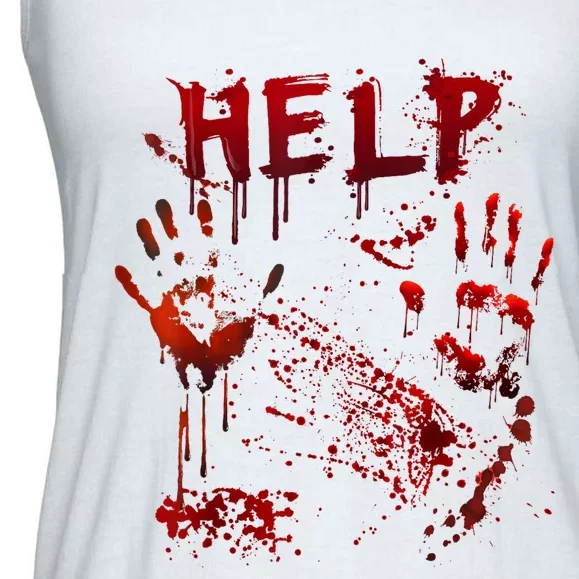 Funny Help Bloody Handprint Halloween Costume Matching Ladies Essential Flowy Tank