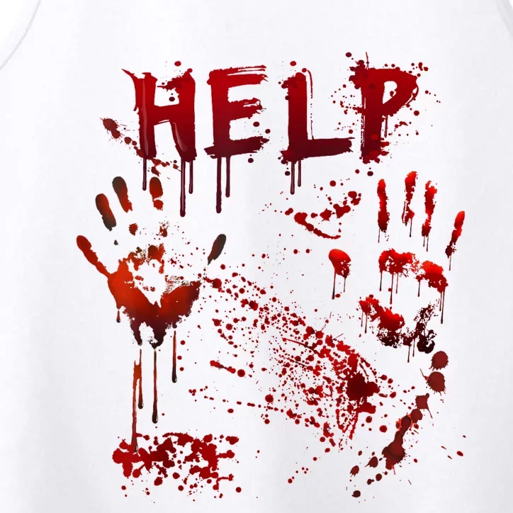 Funny Help Bloody Handprint Halloween Costume Matching Performance Tank