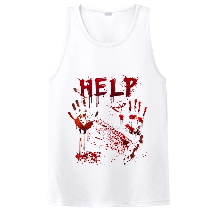 Funny Help Bloody Handprint Halloween Costume Matching Performance Tank