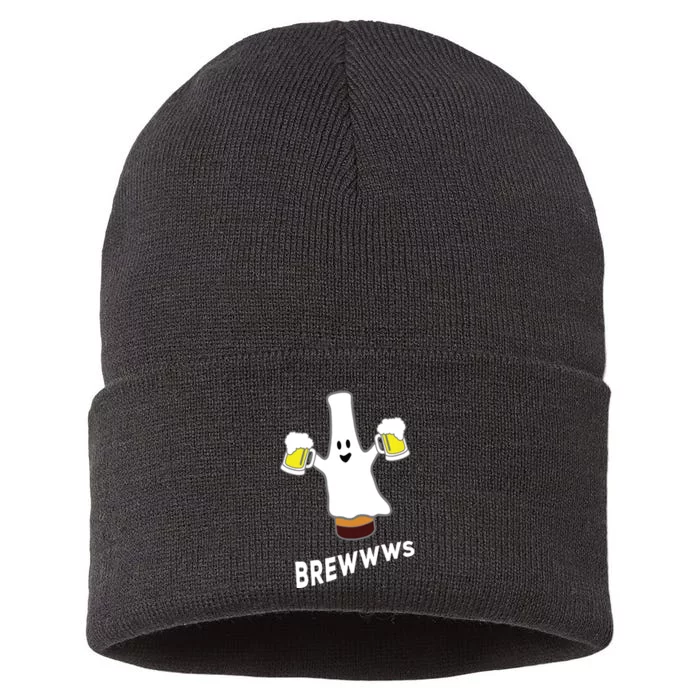 Funny Halloween Beer Bottle Mug Pub Crawl Ghost Sustainable Knit Beanie