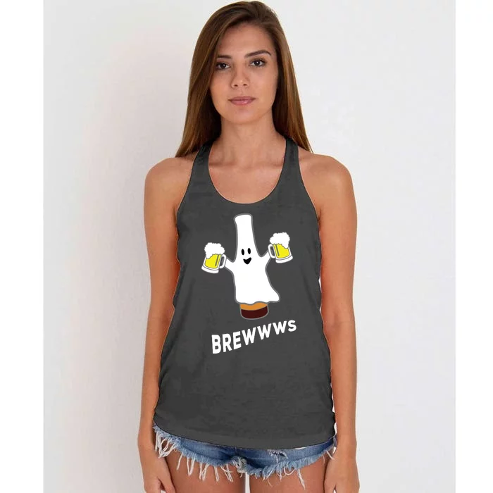 Funny Halloween Beer Bottle Mug Pub Crawl Ghost Women's Knotted Racerback Tank