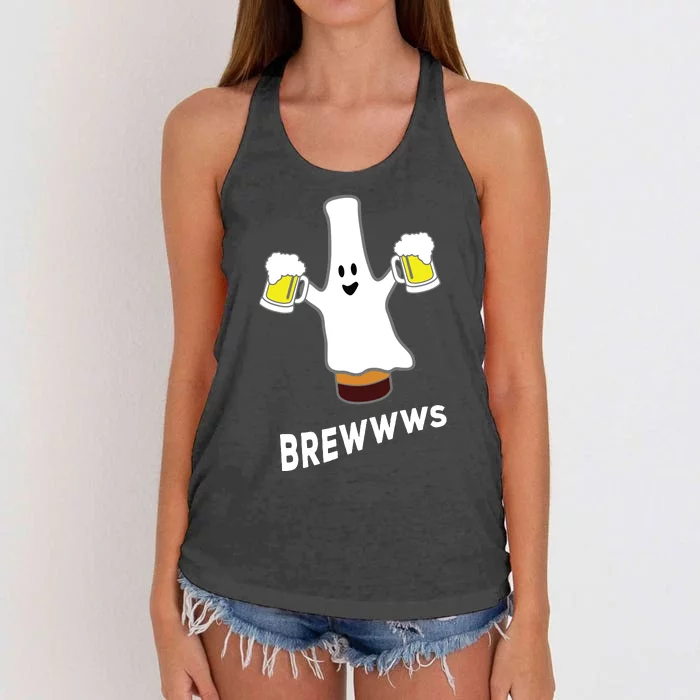 Funny Halloween Beer Bottle Mug Pub Crawl Ghost Women's Knotted Racerback Tank