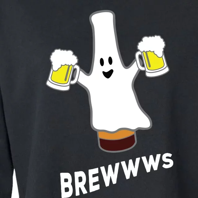 Funny Halloween Beer Bottle Mug Pub Crawl Ghost Cropped Pullover Crew