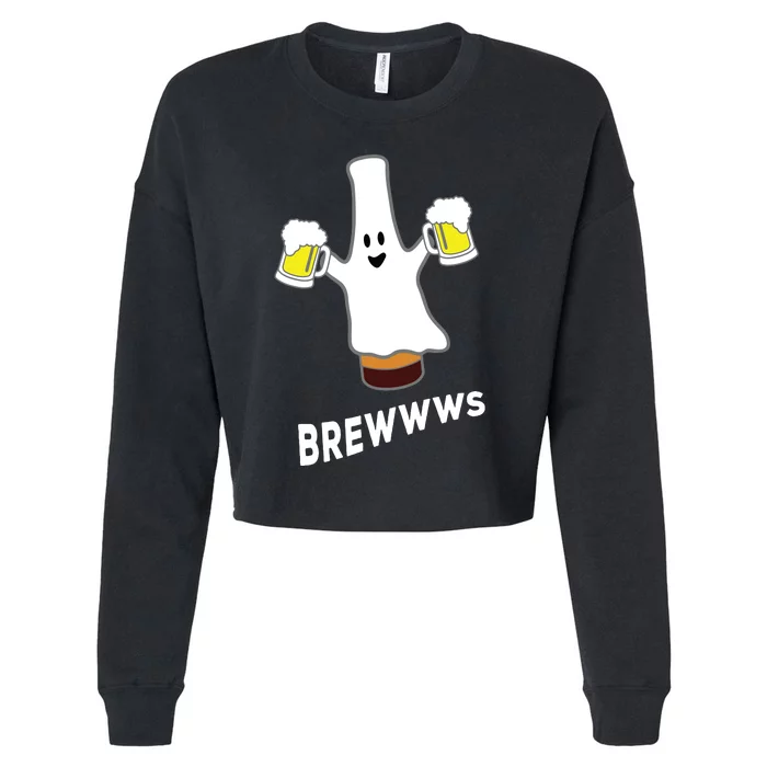 Funny Halloween Beer Bottle Mug Pub Crawl Ghost Cropped Pullover Crew