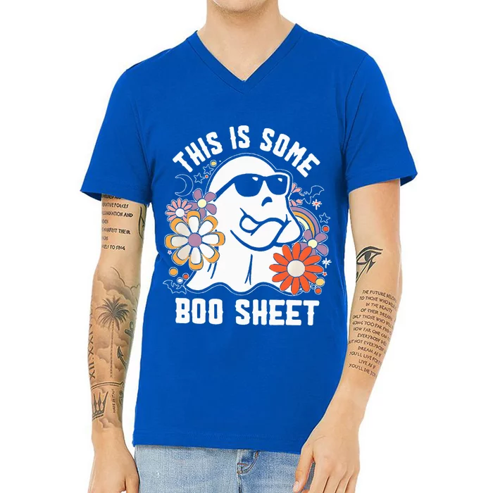 Funny Halloween Boo Ghost Costume This Is Some Boo Sheet V-Neck T-Shirt