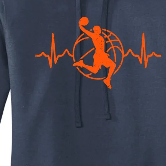 Funny Heartbeat Basketball Retro Dad Mom Son Great Gift Women's Pullover Hoodie