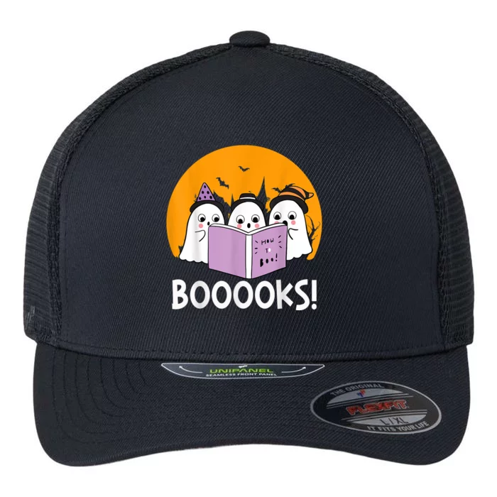 Funny Halloween Booooks! Cute Ghost Reading Library Books Gift Flexfit Unipanel Trucker Cap