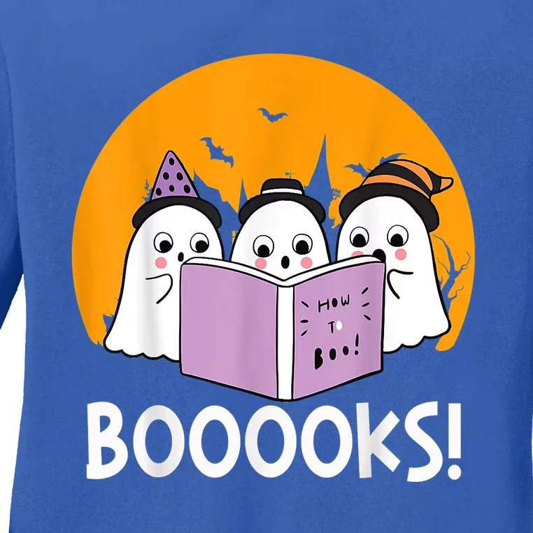 Funny Halloween Booooks! Cute Ghost Reading Library Books Gift Ladies Long Sleeve Shirt