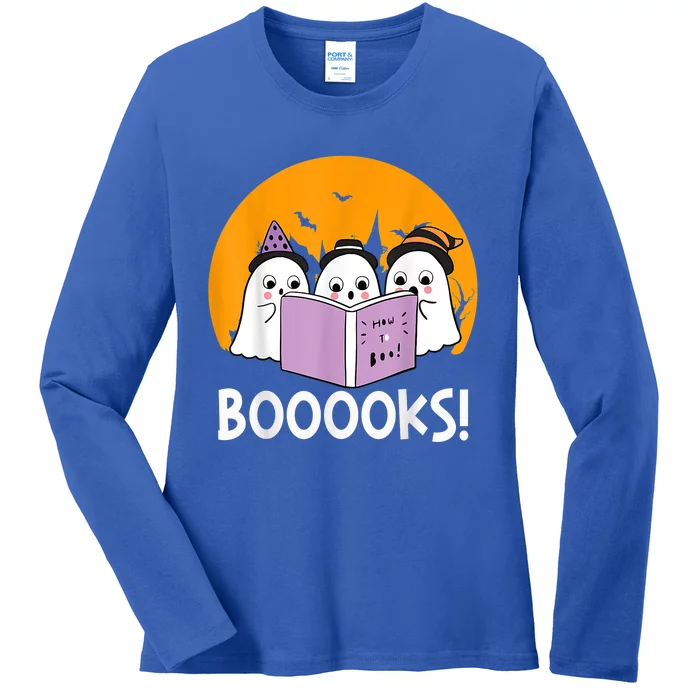 Funny Halloween Booooks! Cute Ghost Reading Library Books Gift Ladies Long Sleeve Shirt